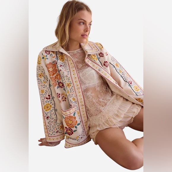 $498! Sold Out! FREE PEOPLE  Avery Embellished Jacket Pearled Ivory Small NEW - Picture 2 of 9